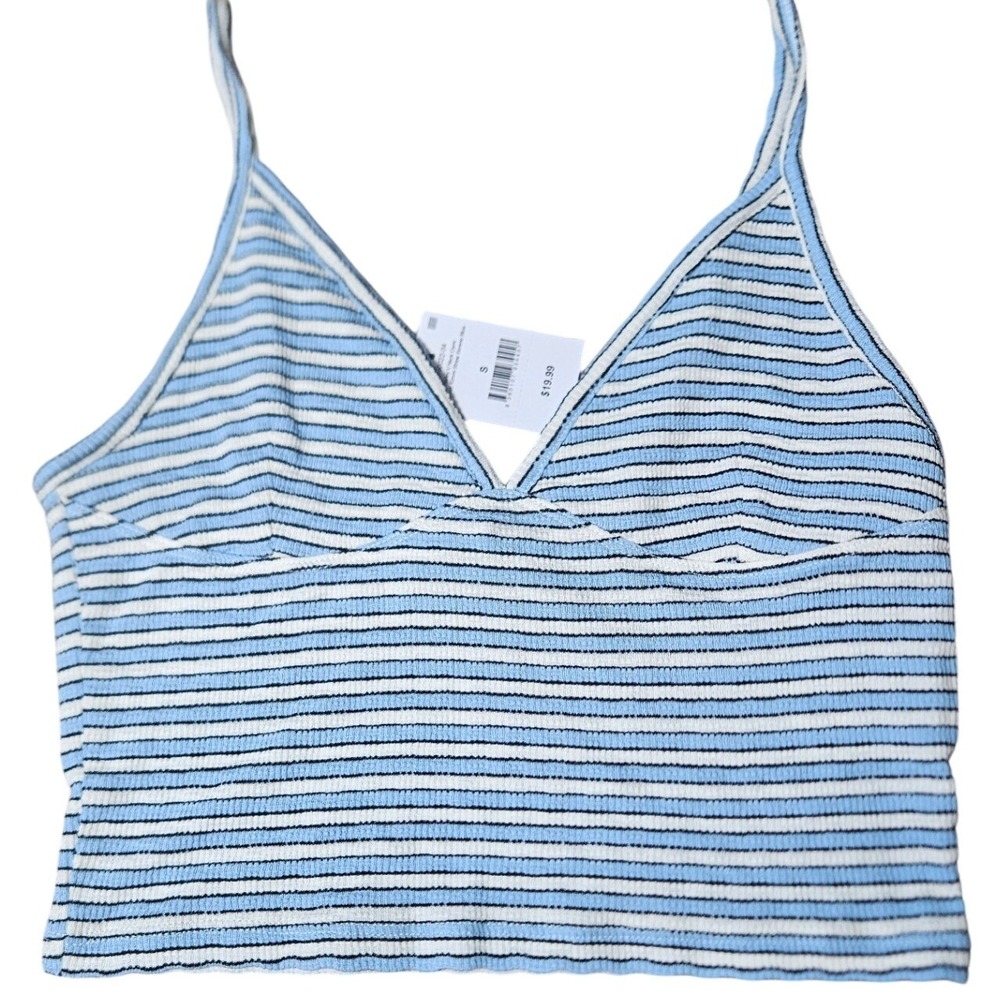 Cotton On Hailey V‎ Neck Cami Serene Blue Striped Textured Crop Top Small NEW